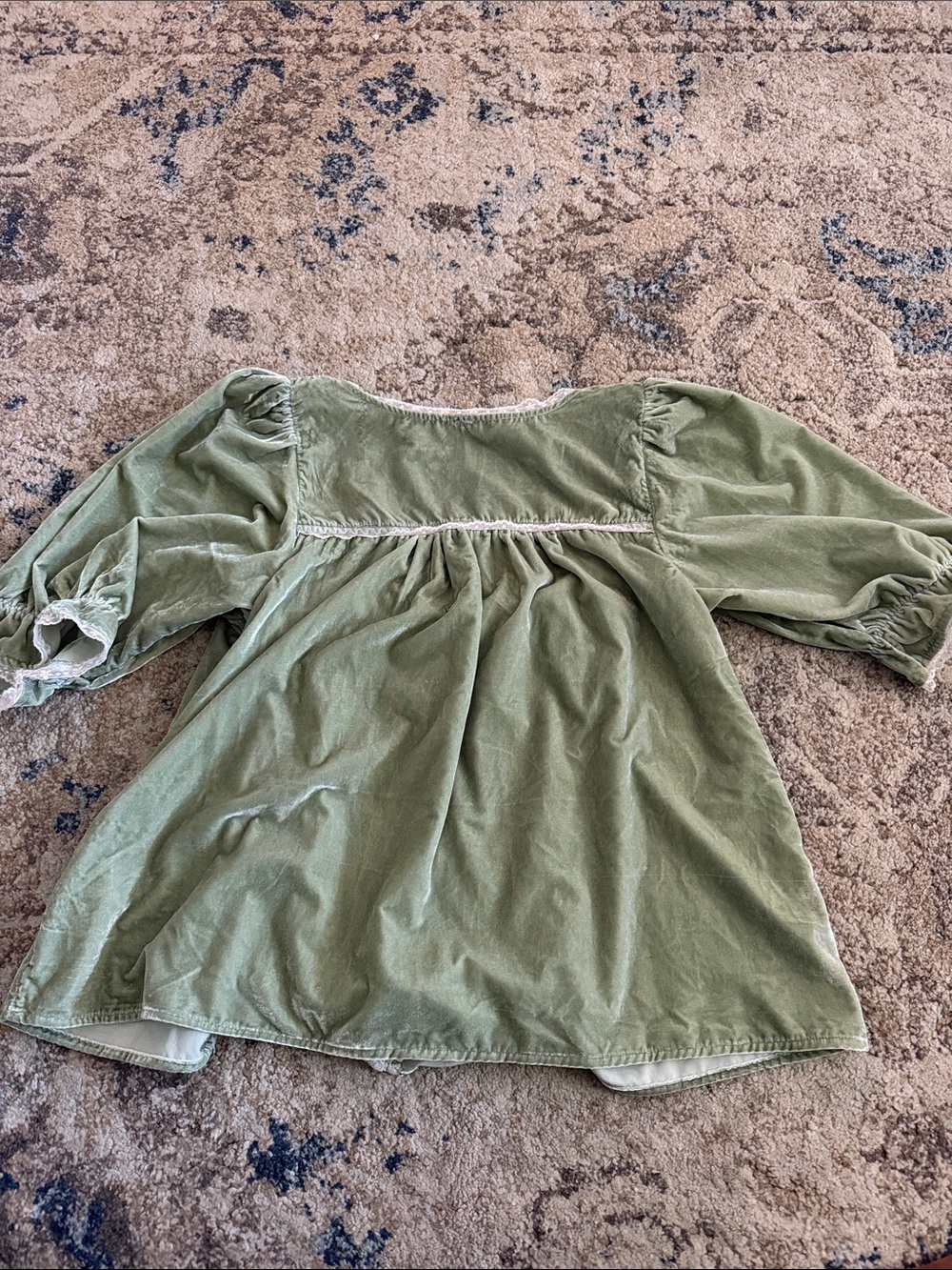 Free People Green Prairie Peasant Blouse with Lace Trim - Picture 7 of 7